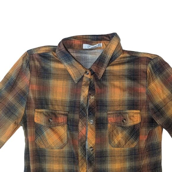🛍️ Orange and Yellow Plaid Patterned Shirt - Picture 4 of 6
